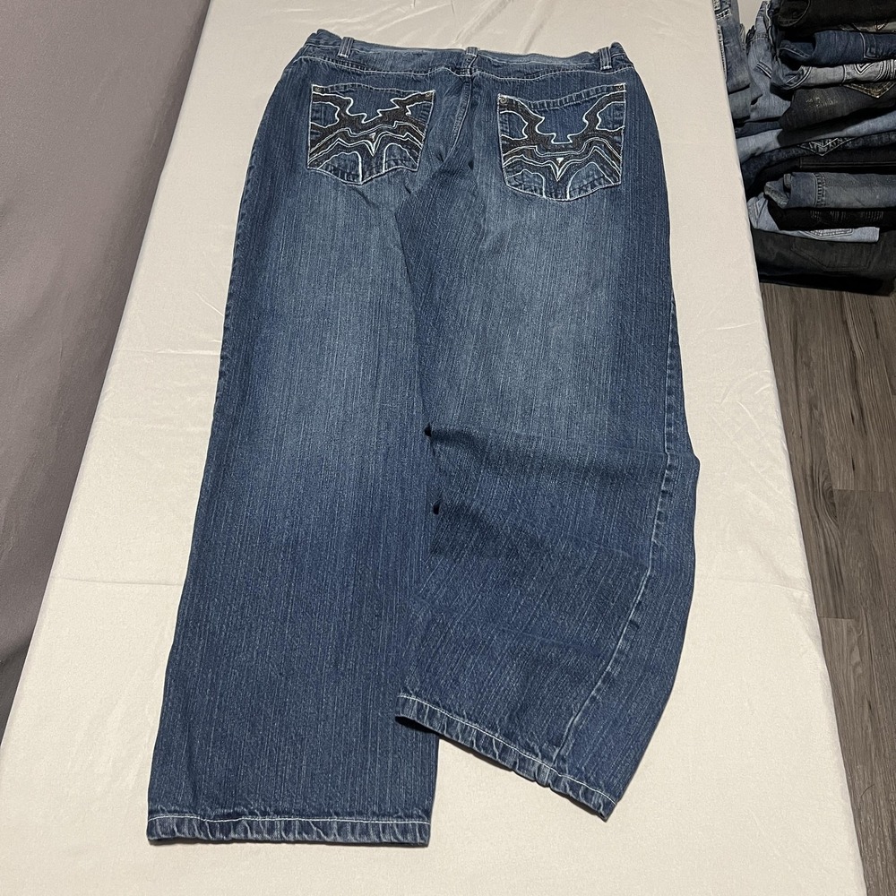 Vintage Jeans Mens 38x32 Blue Medium Wash Straight Leg Embroidered‎ Pockets